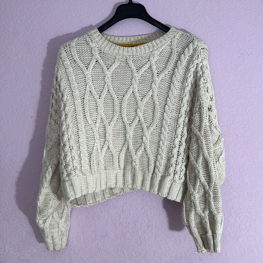 Cream Cable Knit Crop Sweater